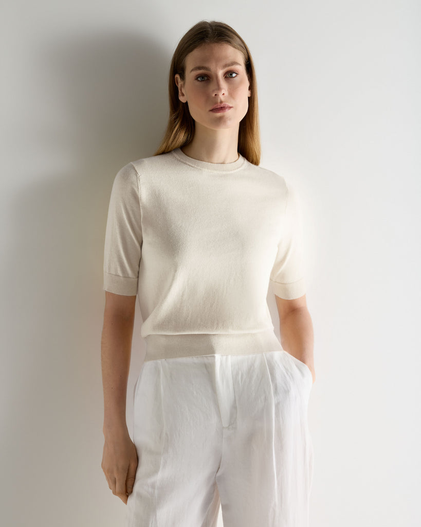 Women's Cotton Cashmere T-Shirt New Ivory White | N.Peal