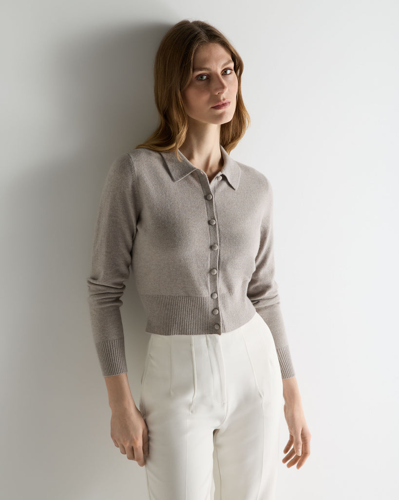 Women's Thea Collared Cashmere Cardigan Oat Grey | N.Peal