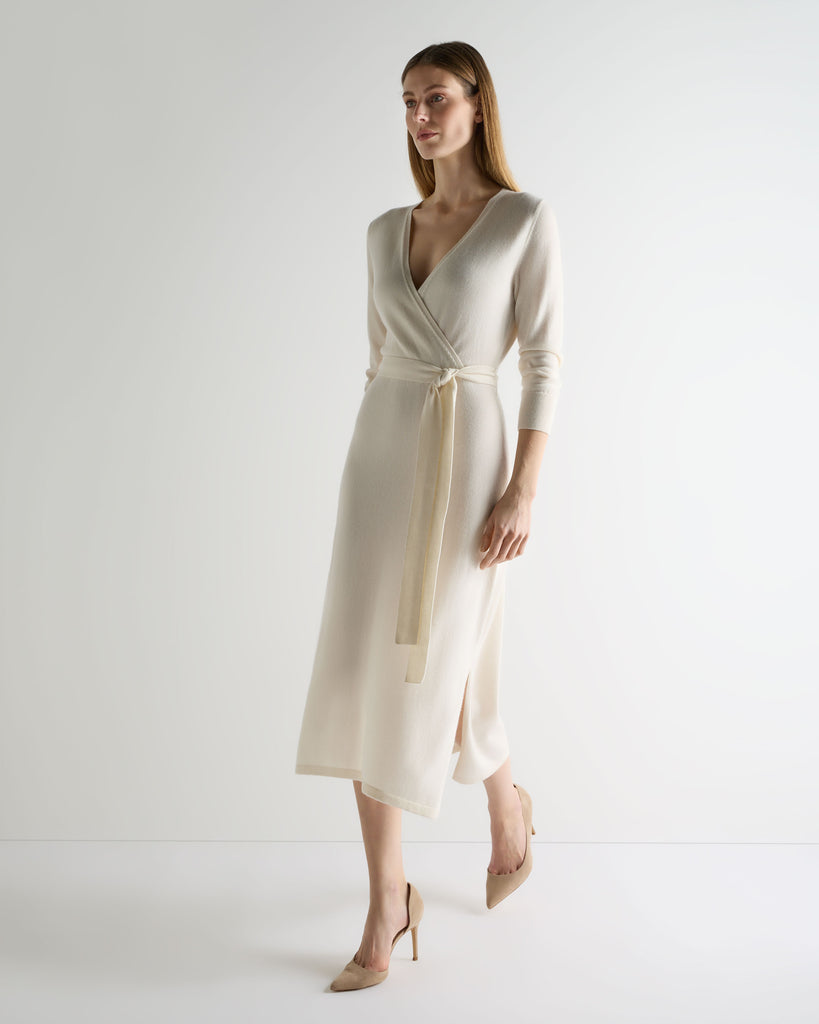 Women's Willa Wrap Cashmere Dress New Ivory White