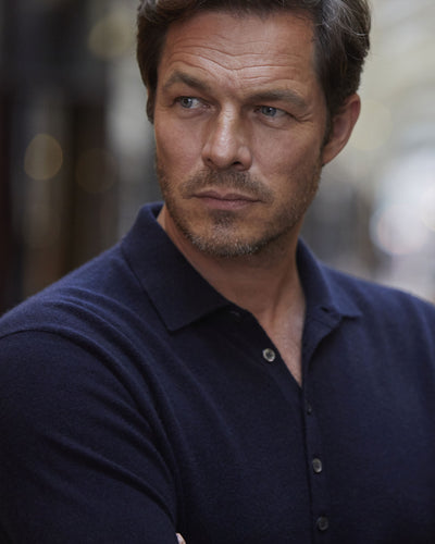 N.Peal 007 5 Button Cashmere Polo Shirt Navy Blue