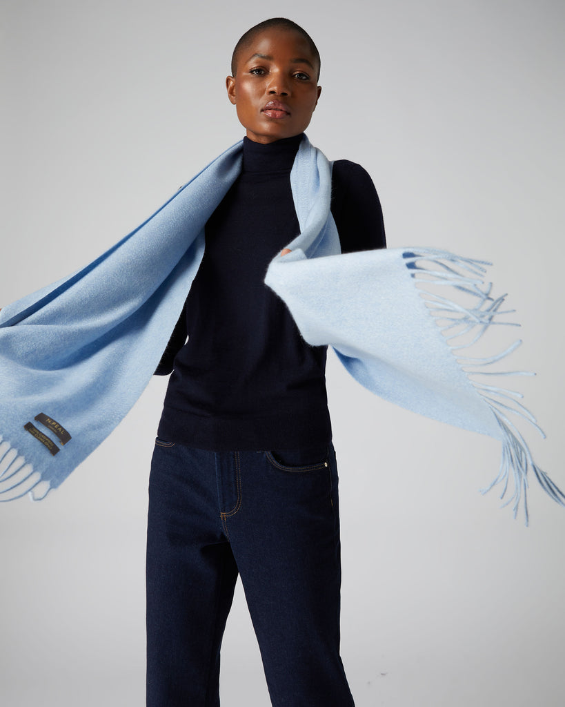 Unisex Large Woven Cashmere Scarf Cornflower Blue | N.Peal
