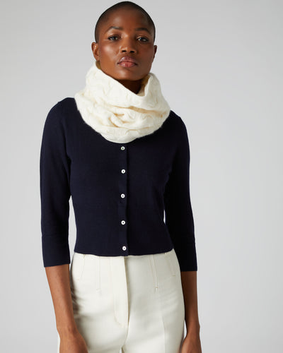 N.Peal Unisex Cable Cashmere Snood New Ivory White