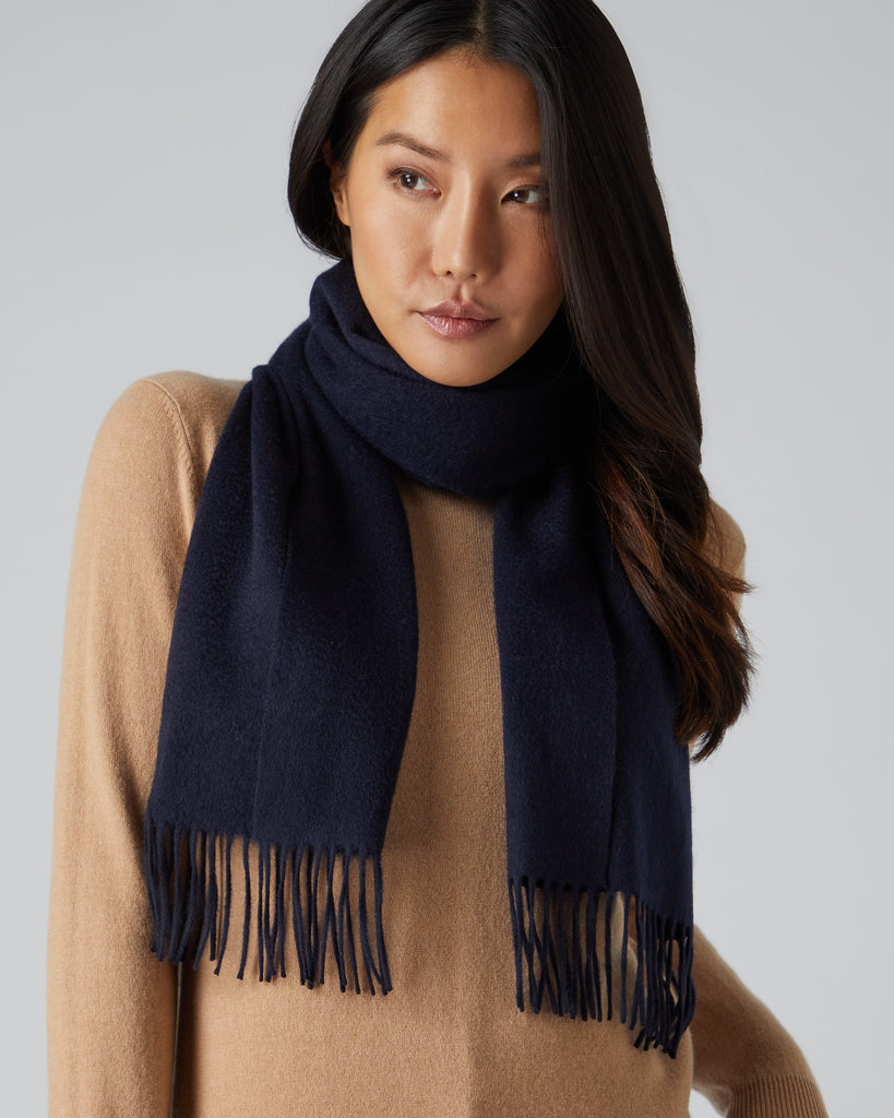 Unisex Woven Cashmere Scarf Navy Blue - Main Image