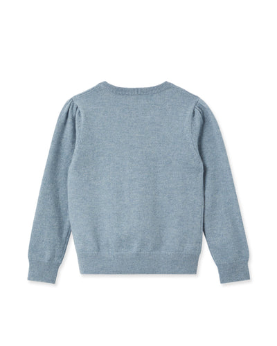 N.Peal Girls Round Neck Cashmere Jumper Heather Blue