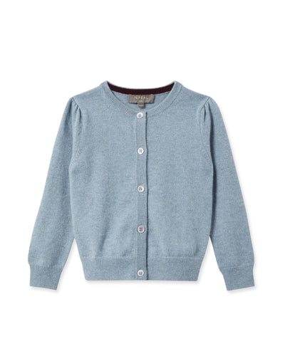 N.Peal Girls Round Neck Cashmere Cardigan Heather Blue