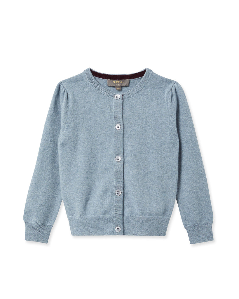 Girls Round Neck Cashmere Cardigan Heather Blue1
