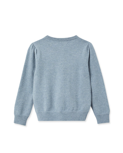 N.Peal Girls Round Neck Cashmere Cardigan Heather Blue