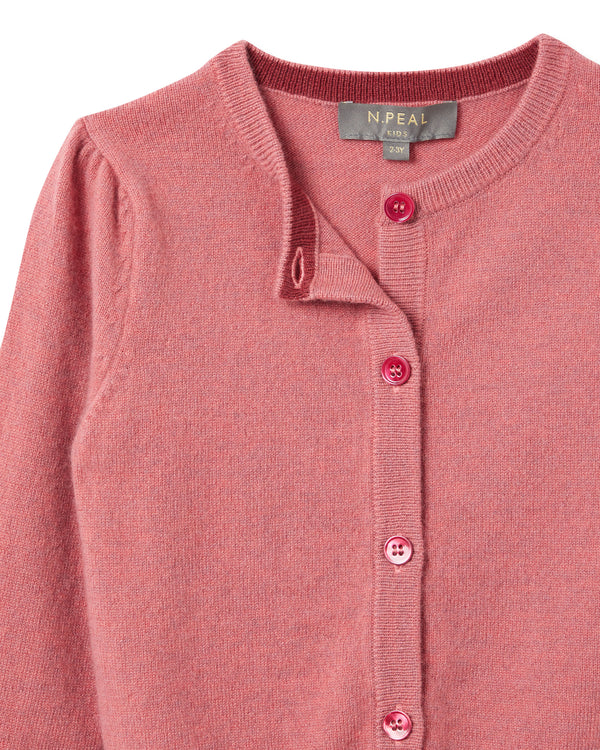 N.Peal Girls Round Neck Cashmere Cardigan Heather Pink