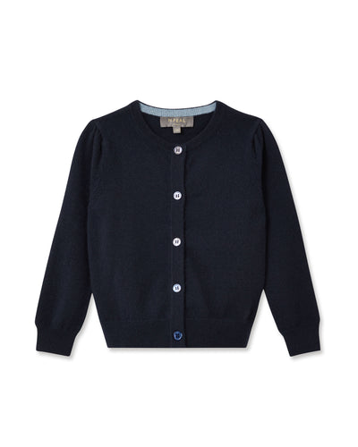 N.Peal Girls Round Neck Cashmere Cardigan Navy Blue