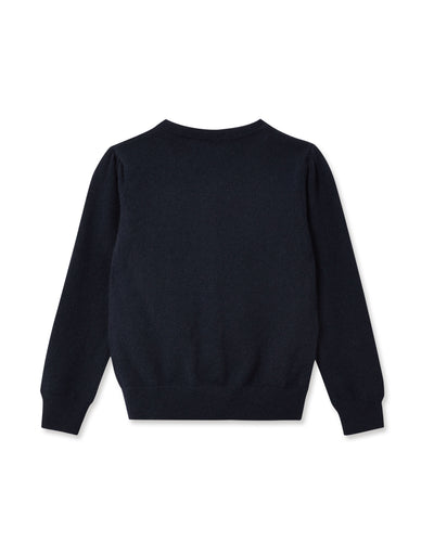 N.Peal Girls Round Neck Cashmere Cardigan Navy Blue