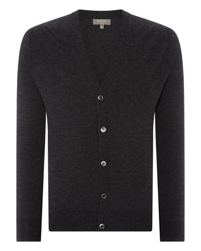 N.Peal Men's Curzon Fine Gauge Cashmere Cardigan Dark Charcoal Grey