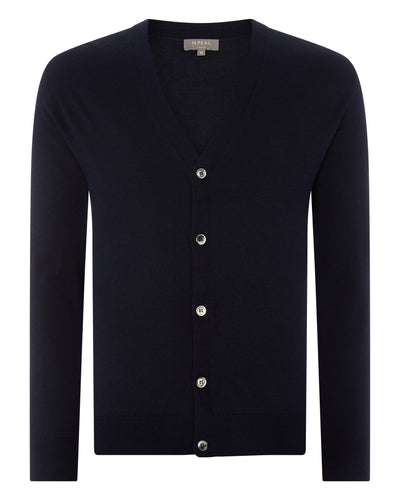 N.Peal Men's Curzon Fine Gauge Cashmere Cardigan Navy Blue