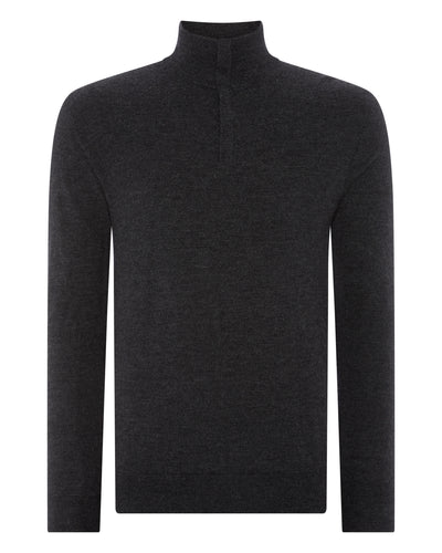 N.Peal Men's Regent Fine Gauge Cashmere Half Zip Jumper Dark Charcoal Grey