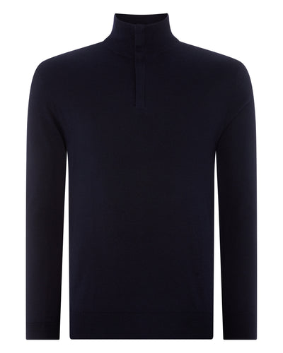 N.Peal Men's Regent Fine Gauge Cashmere Half Zip Jumper Navy Blue