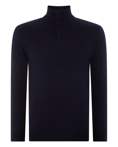 N.Peal Men's The Regent Fine Gauge Cashmere Half Zip Jumper Navy Blue