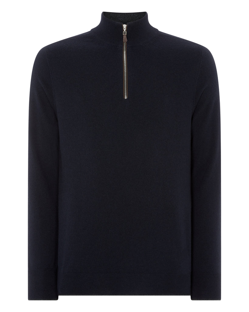 Men's Carnaby Half Zip Cashmere Jumper Navy Blue