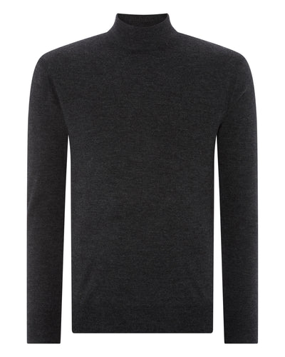 N.Peal 007 Fine Gauge Cashmere Mock Turtle Neck Jumper Dark Charcoal Grey