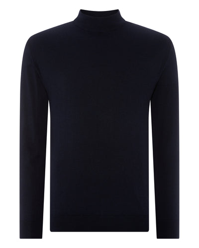 N.Peal Men's Fine Gauge Cashmere Turtle Neck Jumper Navy Blue