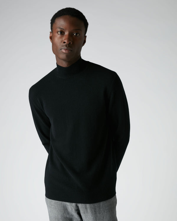 N.Peal Men's Mayfair Turtle Neck Cashmere Jumper Black