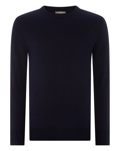 N.Peal Men's Covent Fine Gauge Cashmere Round Neck Jumper Navy Blue