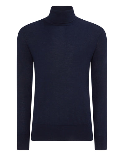 N.Peal Men's Pimlico Fine Gauge Cashmere Roll Neck Jumper Navy Blue