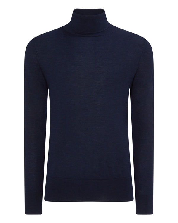 N.Peal Men's Pimlico Fine Gauge Cashmere Roll Neck Jumper Navy Blue