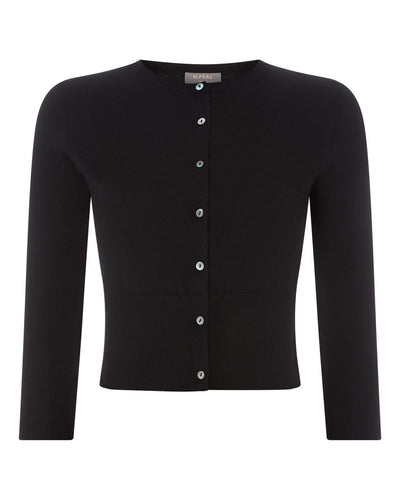 N.Peal Women's Darcie Superfine Cashmere Cropped Cardigan Black