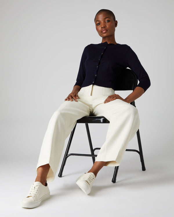 N.Peal Women's Darcie Superfine Cashmere Cropped Cardigan Navy Blue