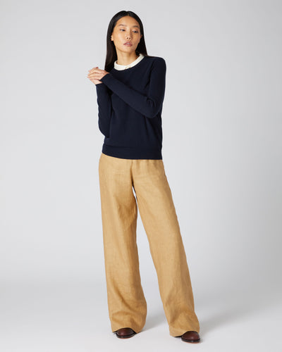 N.Peal Women's Evie Classic Round Neck Cashmere Jumper Navy Blue