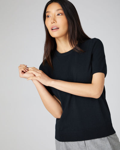 N.Peal Women's Round Neck Cashmere T Shirt Black