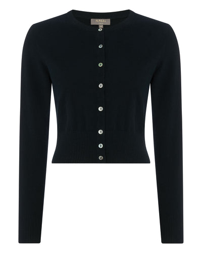 N.Peal Women's Long Sleeve Cropped Cashmere Cardigan Black