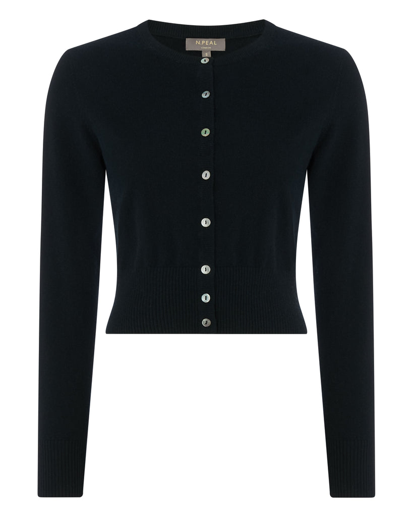 Women's Long Sleeve Cropped Cashmere Cardigan Black N.Peal