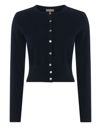 N.Peal Women's Ivy Cropped Cashmere Cardigan Navy Blue