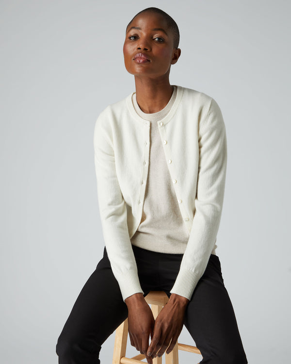 N.Peal Women's Ivy Cropped Cashmere Cardigan New Ivory White