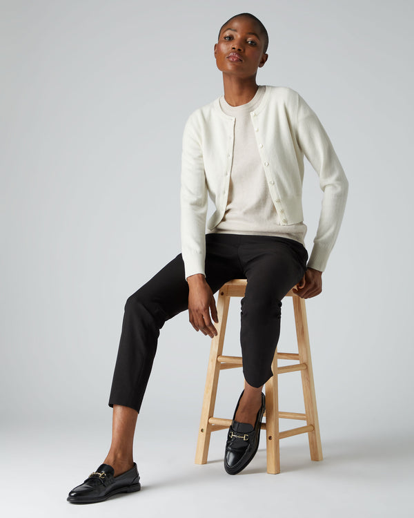 N.Peal Women's Ivy Cropped Cashmere Cardigan New Ivory White