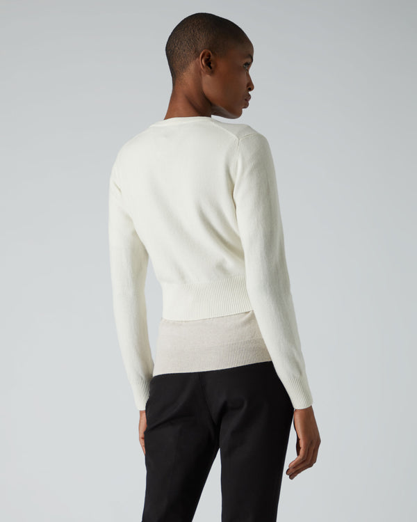N.Peal Women's Ivy Cropped Cashmere Cardigan New Ivory White