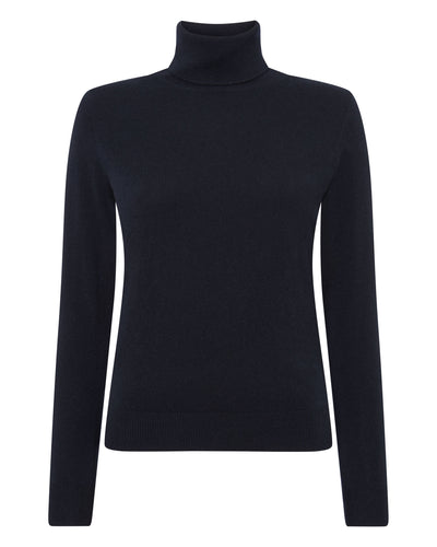 N.Peal Women's Luna Roll Neck Cashmere Jumper Navy Blue