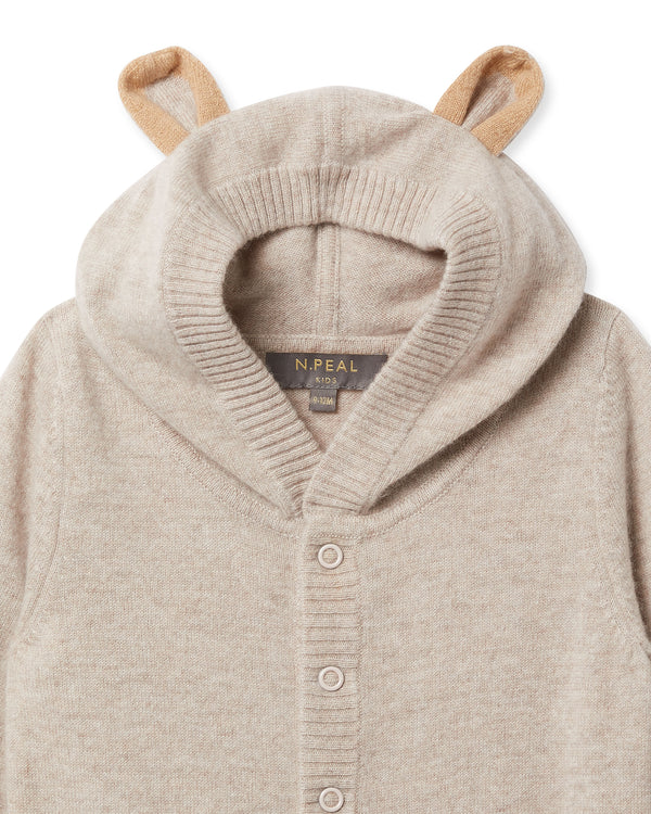 N.Peal Bear Cashmere Sleepsuit Light Oatmeal Brown