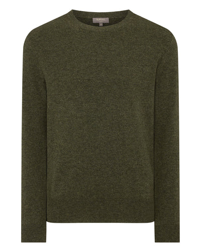 N.Peal Men's Oxford Round Neck Cashmere Jumper Moss Green