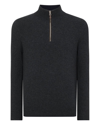 N.Peal Men's Carnaby Half Zip Cashmere Jumper Dark Charcoal Grey