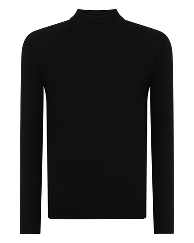 N.Peal Men's Fine Gauge Cashmere Mock Turtle Neck Jumper Black