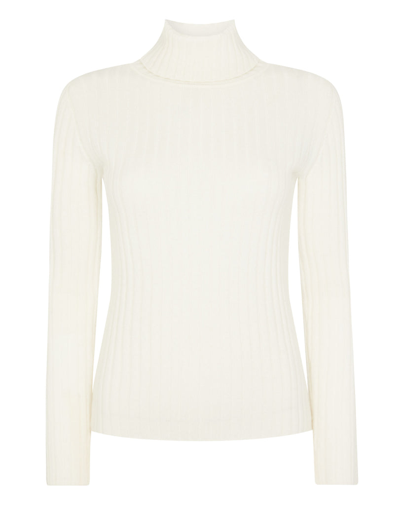 white ribbed high neck jumper