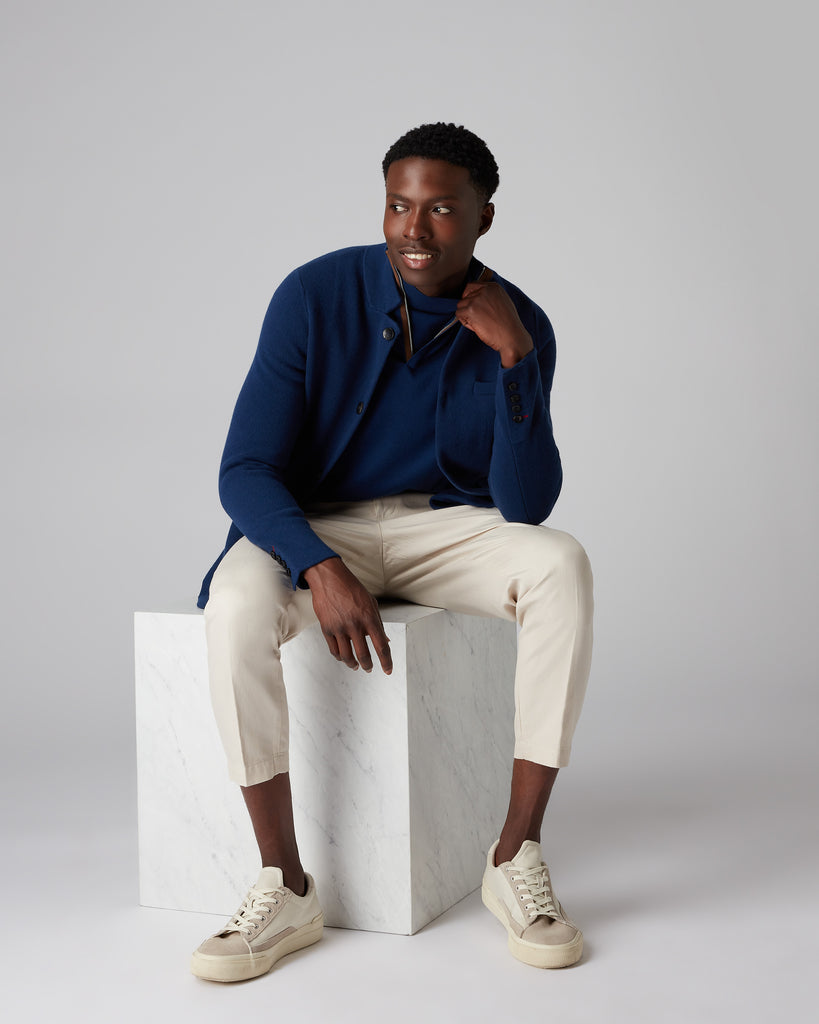 Renard Half-Zip Shoulder Detail Sweater - Blue