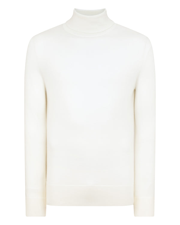 N.Peal Men's Pimlico Fine Gauge Cashmere Roll Neck Jumper New Ivory White