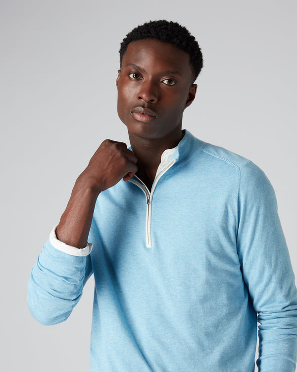N.Peal Men's Half Zip Jumper Cornflower Blue