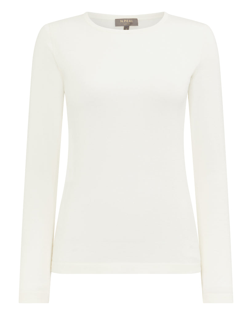 Women's Superfine Long Sleeve Cashmere Top New Ivory White