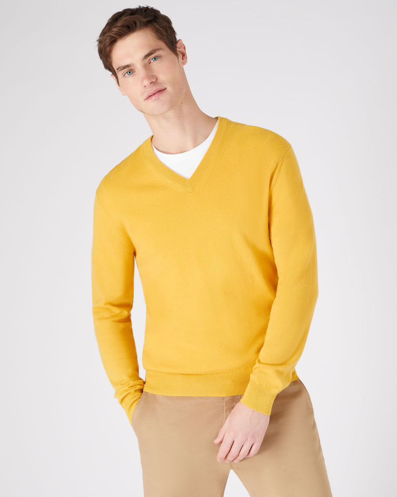Men's yellow deals v neck sweater