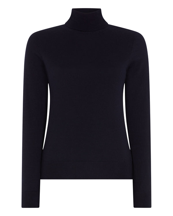 N.Peal Women's Margot Superfine Cashmere Roll Neck Jumper Navy Blue
