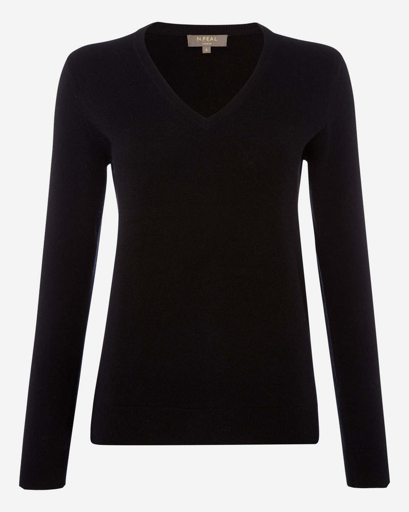 Women s Phoebe V Neck Cashmere Jumper Black N.Peal