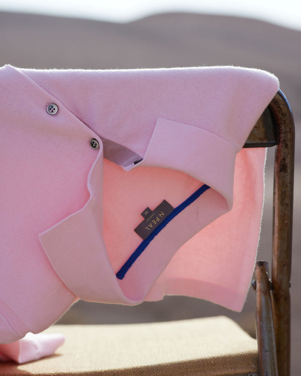 N.Peal Men's Polzeath Cotton Cashmere Polo T-Shirt Spring Pink